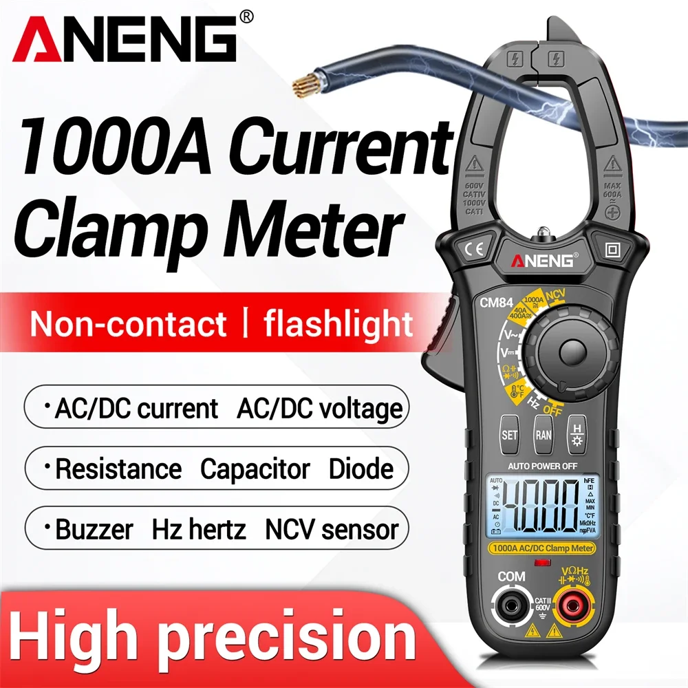 ANENG CM84 Digital Clamp Meter 4000 Counts AC DC 1000A Current Voltage Resistance Capacitance Temperature NCV Data Hold Tester
