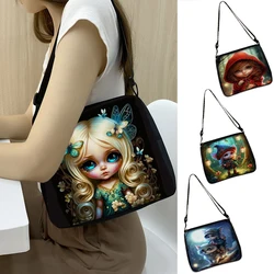 Bolso de hombro con patrón de elfo de fantasía para mujer, bolsos de muñeca de ojos grandes para teléfono de viaje, soporte de monedero, bolsos de compras Harajuku, regalo