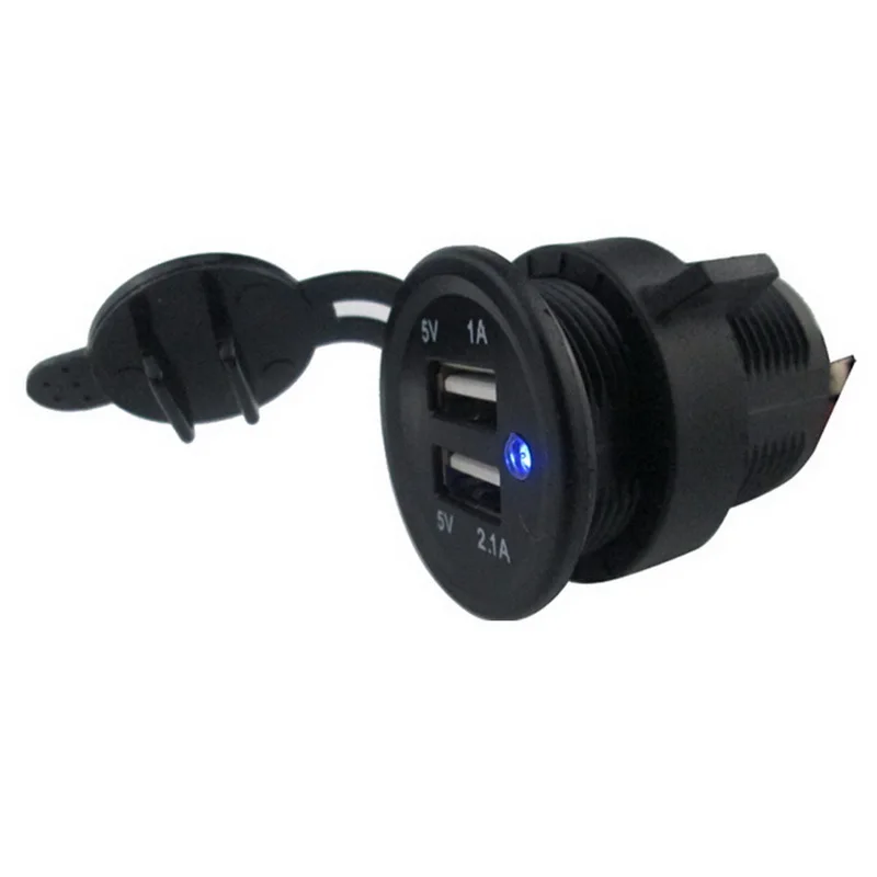 Auto Truck Adapter USB Socket LED Panel Charge Car Charger Power Mobile Phone Dual USB Port 5V 2.1A Socket for Boat Motorcycle