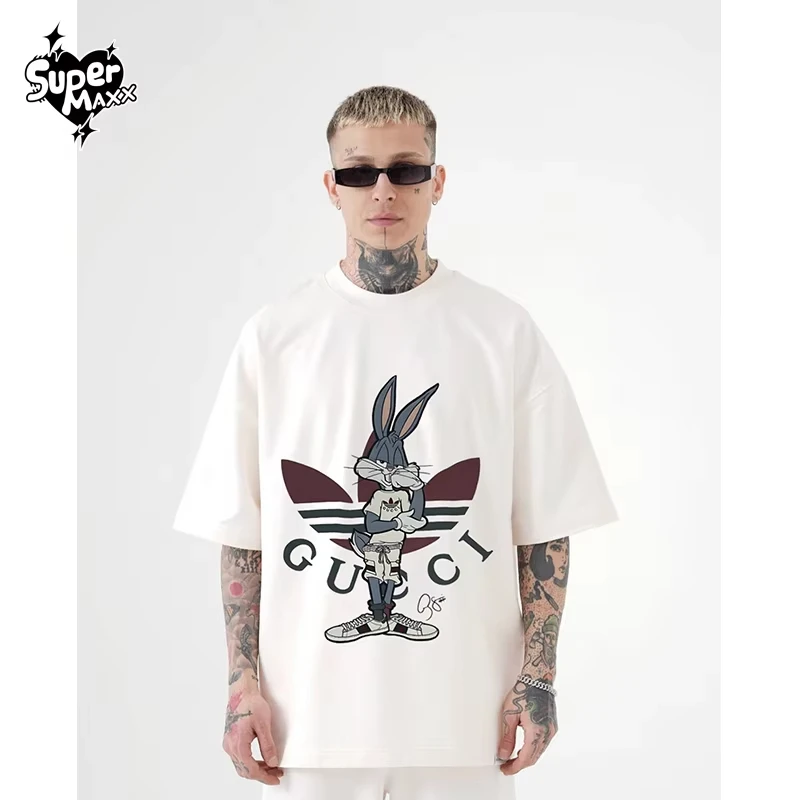 

2025 New Summer Fashion Brand Men's Cotton T-shirt Letter-printed Women Short-sleeved Round Neck Loose T-shirt High Quality Tee