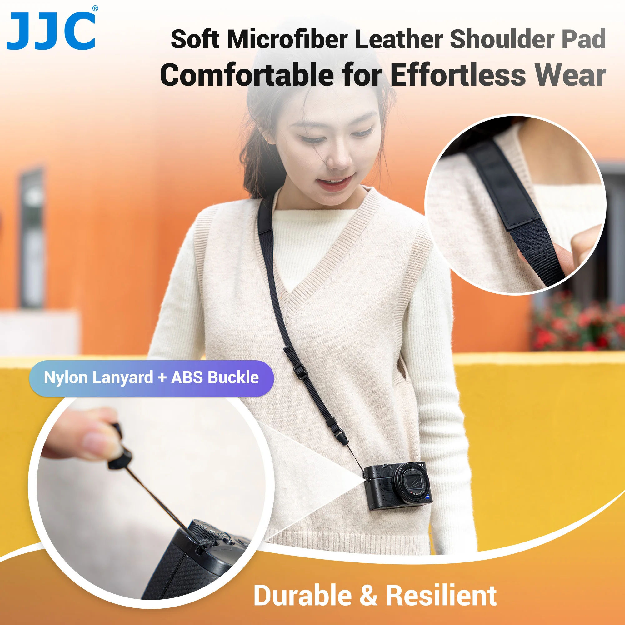 JJC Camera Neck Shoulder Strap for Ricoh GR IV GRIV GR4 HDF Monochrome GR IIIx GR III GR II GR3x GR3 Sony ZV-1 RX100 VII IV VI view 3