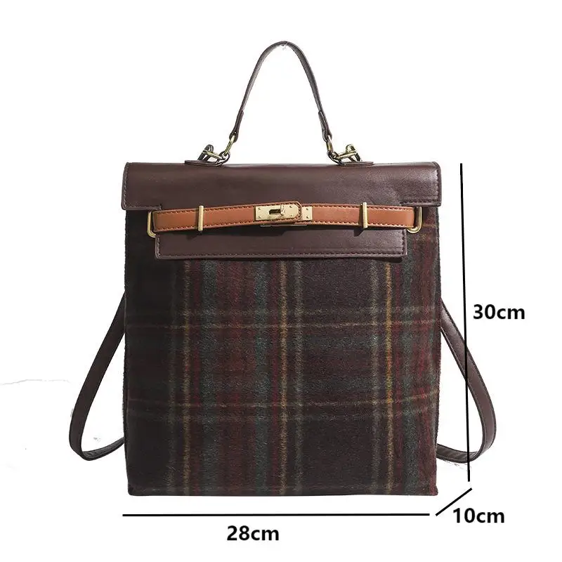 British Style Ladies Casual Lattice Pattern Backpacks Fashion Women\'s Shoulder Bags Female Brown Handbags Students Schoolbags