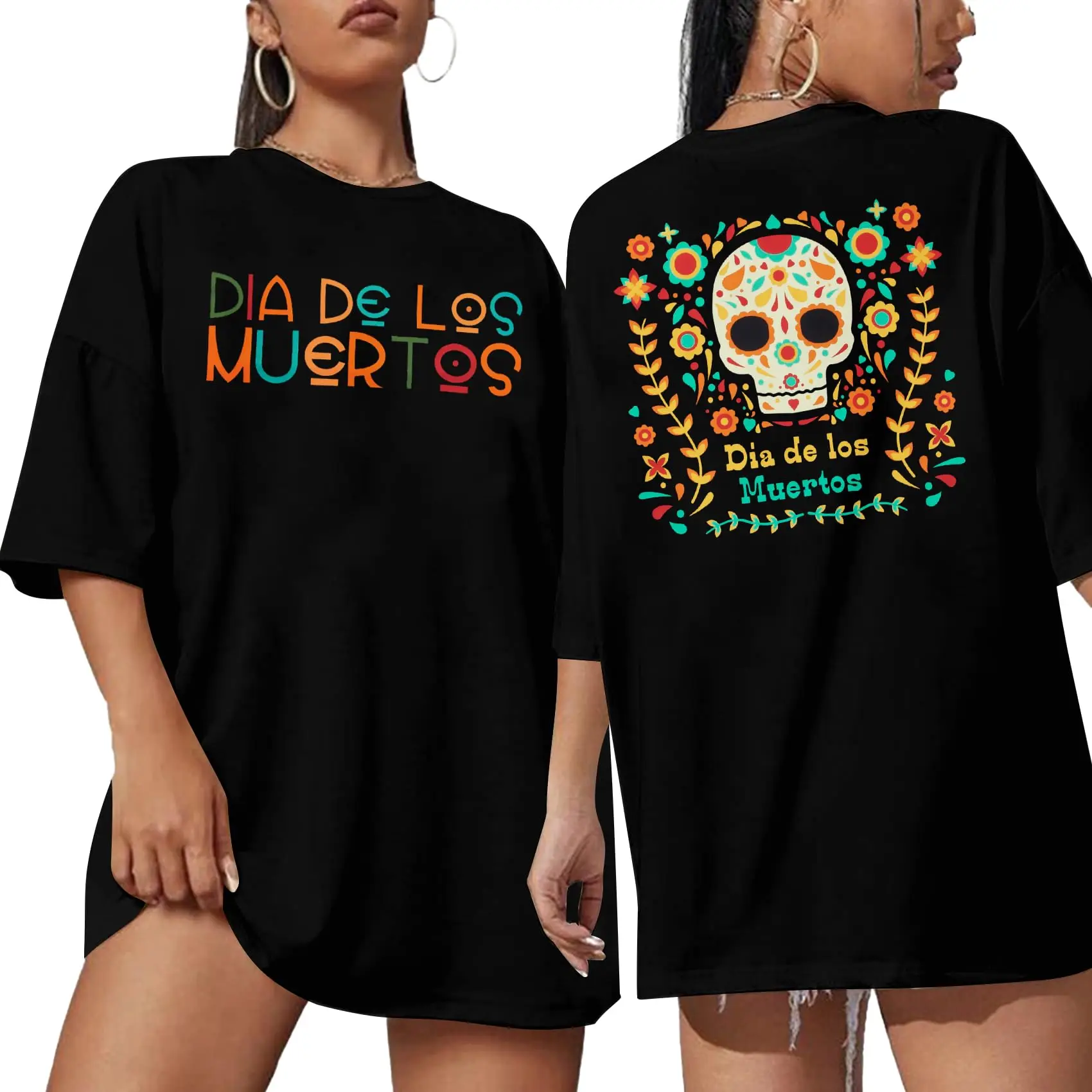 T-shirt Dia De Los Muertos da donna T-shirt stampate con scheletro di zucchero Pullover del Giorno dei Morti Top Abito di Halloween