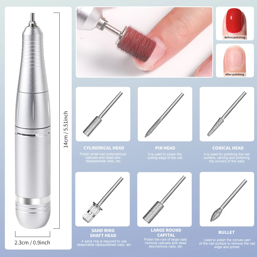 Perceuse à ongles électrique Portable, Rechargeable, 45000 tr/min, Machine de polissage des ongles avec écran LCD, outils de manucure et de retrait