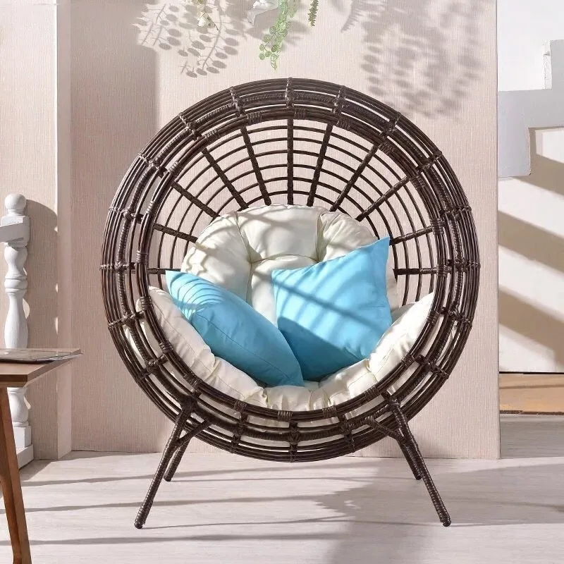Outdoor Lounger Bed Bird Cage Bed Rattan Chair, Rattan Sofa Patio Balcony Bird Nest Chair Swimming Pool Outdoor Round Bed