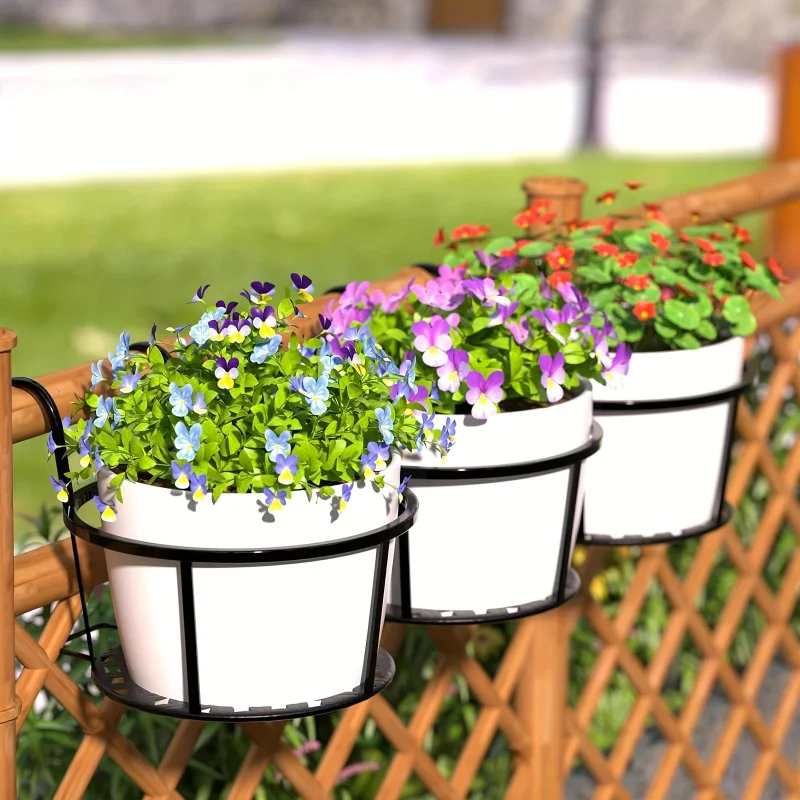 3pcs Iron Art Metal Railing Flower Pot Hanging Basket For Indoor Pot Holder Hanger 6 Pack Outdoor Plants Perfect For Porches And 5