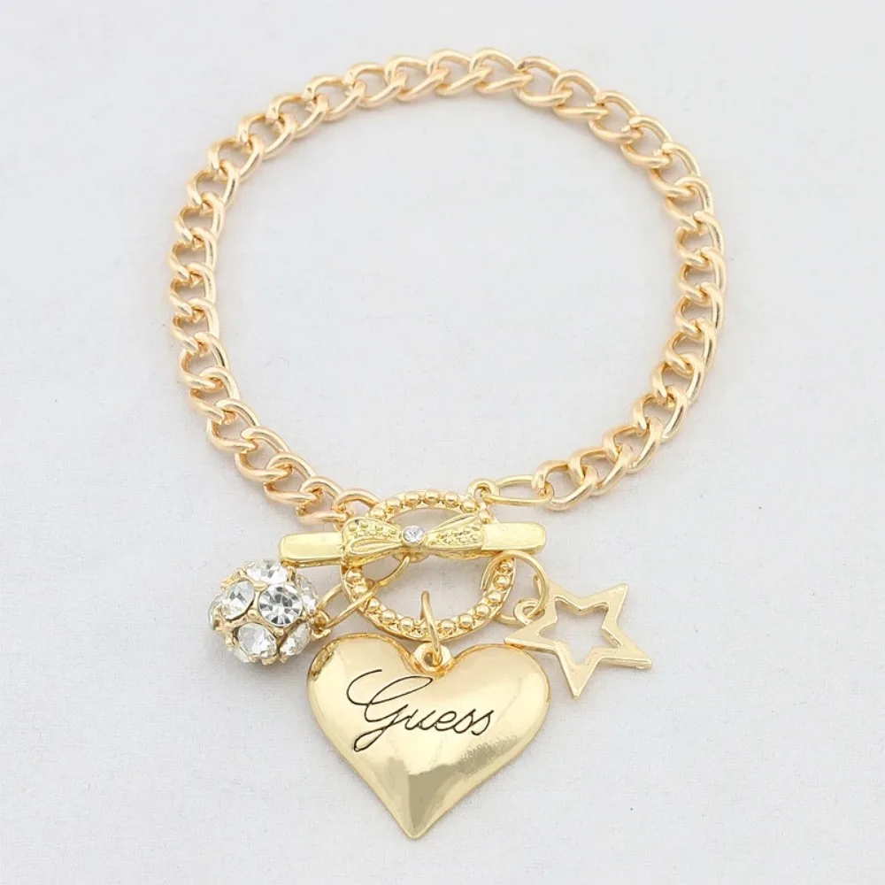 Hot Sale Love Heart Charms Bracelets For Women Gold Silver Color Bracelet&Bangle Jewelry Europe American Style Jewelry Gift 2024