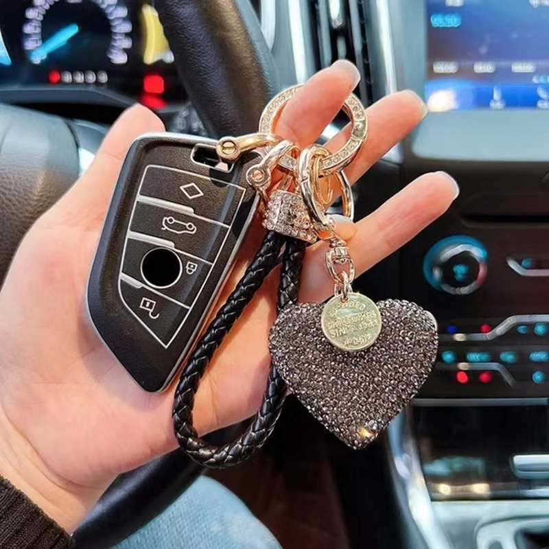 Elegant Diamonds Encrusted Heart Keyring Crystal Keychain for Trendy Women Girl image 4