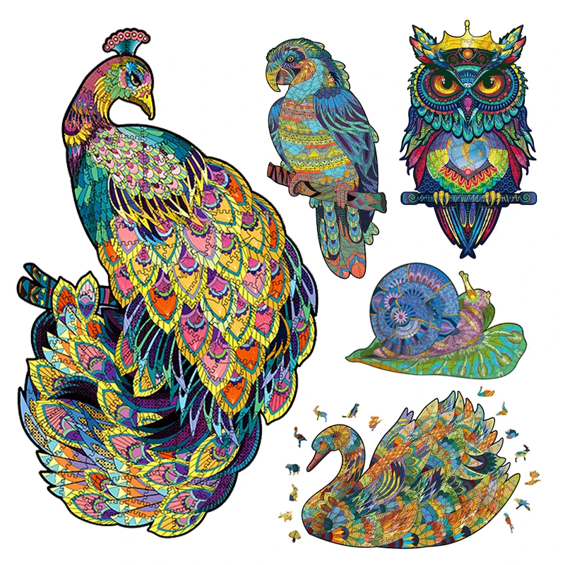 

Colorful Peacock Owl Wooden Puzzle Personalized 3D Puzzle Adult Children's Gift Shape Board Set Toy Interactive Game Toys A22