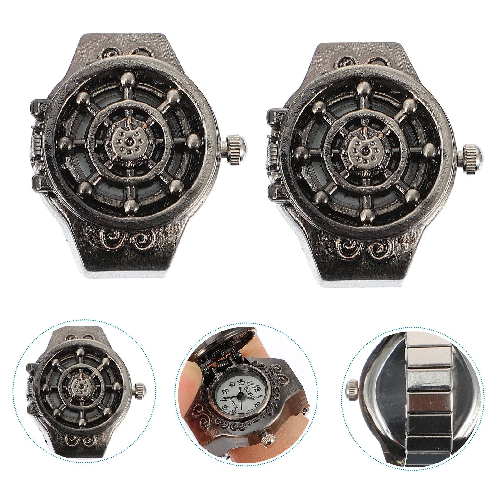 2 pezzi orologi con anello da dito retrò in lega di zinco design creativo orologio flip-open casual per decorazioni orologi da donna con anello alla moda