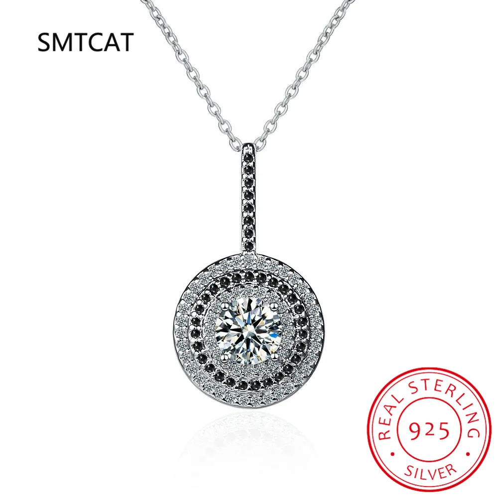 Round Natural Black Spinel 925 Sterling Silver Halo Pendant Necklace for Women Statement Gemstone Fine Jewelry Colar de Prata