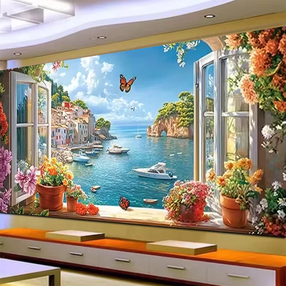 

Современный средиземноморский пейзаж, сделай сам, алмазная живопись для декора гостиной, полная круглая Алмазная вышивка, мозаика, наборы для вышивки крестом