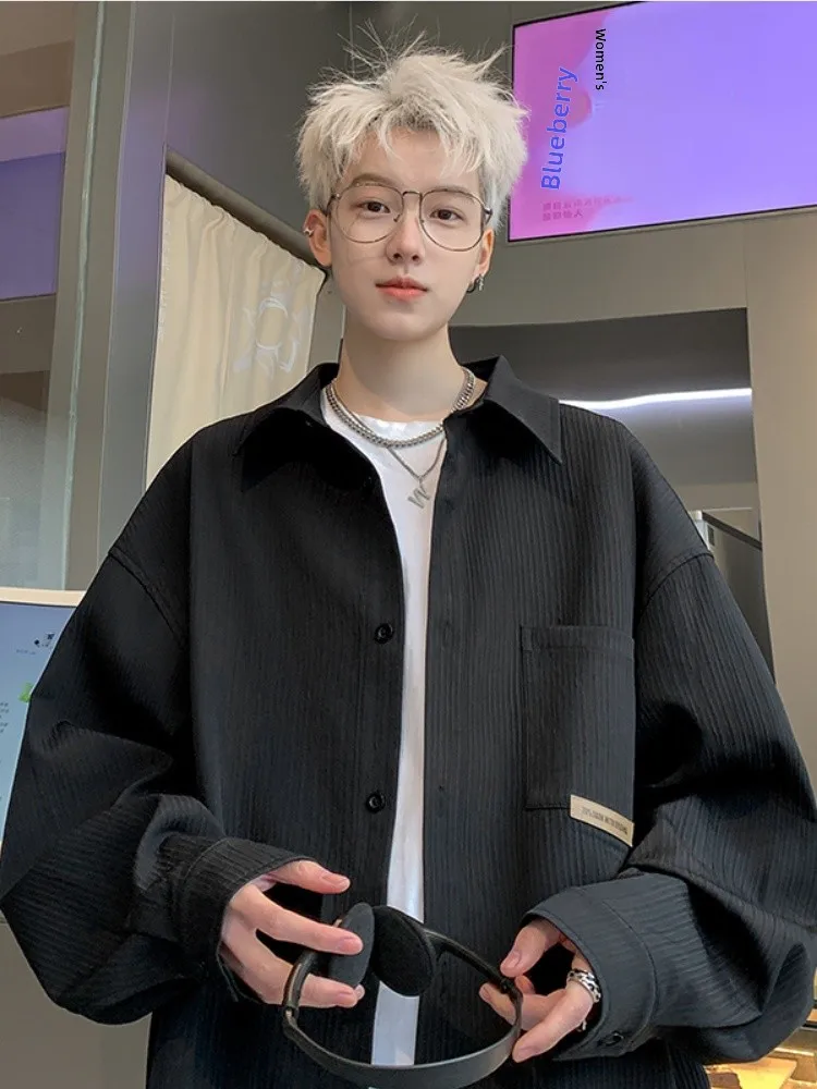 

Рубашка с длинными рукавами для мальчиков-подростков, модная и стильная весенняя верхняя одежда в американском стиле, повседневная свободная рубашка на пуговицах