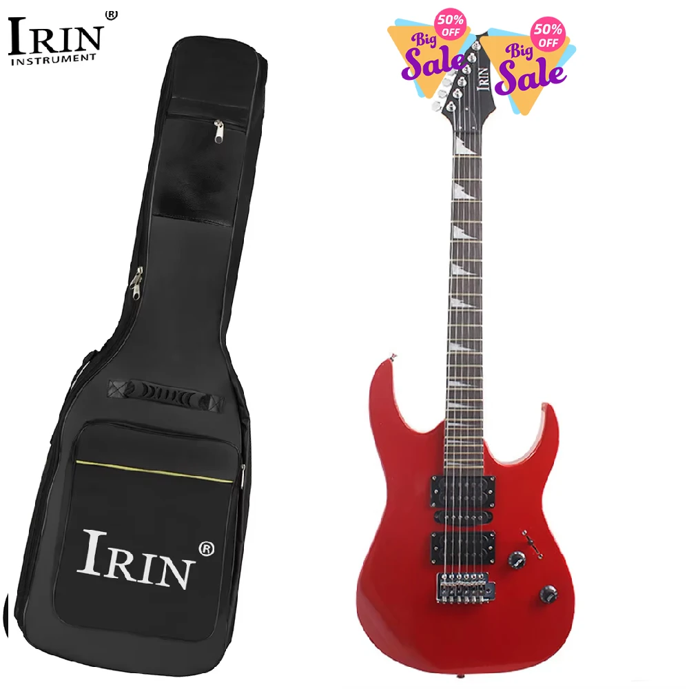 IRIN 6 Strings Red Electric Guitar 24 Frets Rosewood Fingerboard Electric Guitar with Backpack Pickup Paddle String