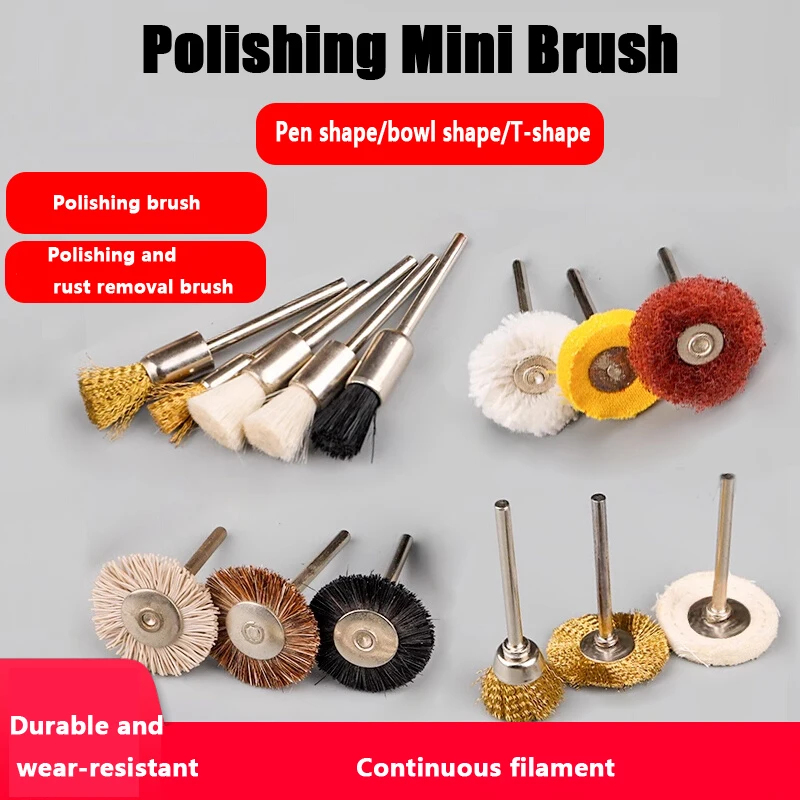 

Mini Drill Abrasive Brush 2.35mm Shank Polishing Brush Bowl Brush T-Brush Buffing Wheel Grinding Head Rotary Cleaning Tool