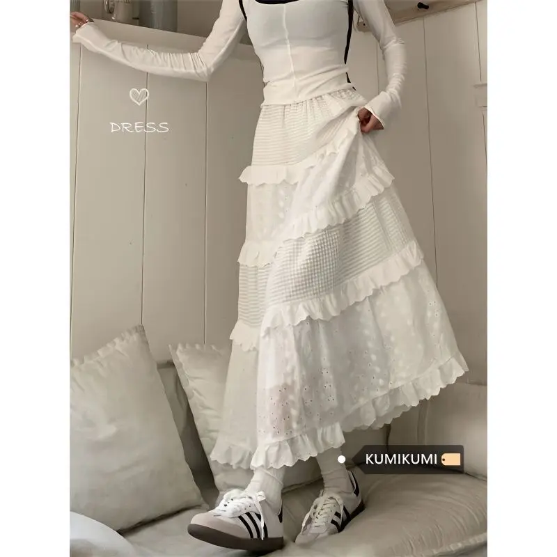 French style midi skirt 2025 new high waisted A-line medium long style gentle style small stature fluffy cake skirt midi skirt