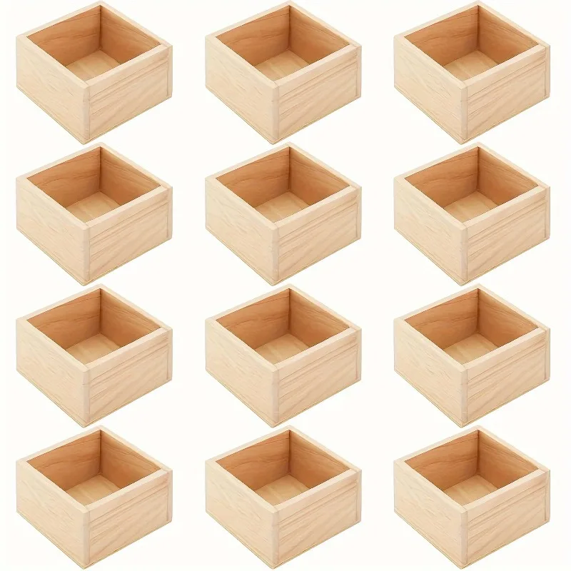 6/9/12pcs Square Wood Box 10x10cm Small Square Organizer Storage Boxes for DIY Crafts Artwork Display Home Table Decor Vintage