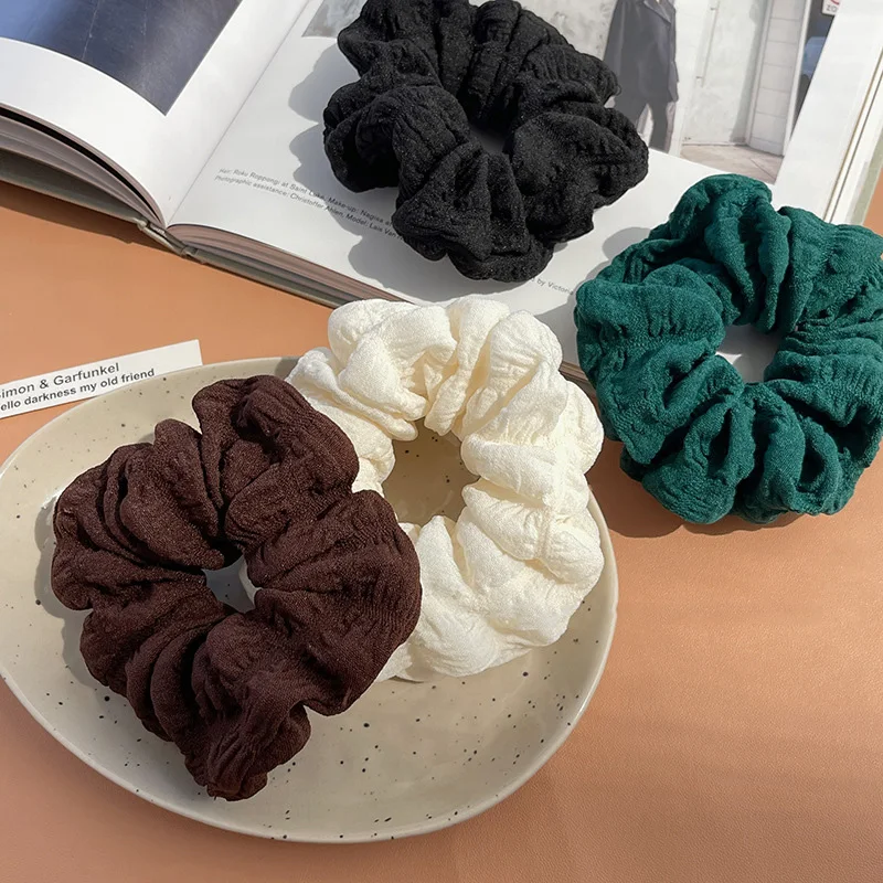 French Style Cream Puffs Pleated Scrunchies Coffee Milk White Large Hair Bands Women Korean Ponytail Holder Headwear Hair Ties