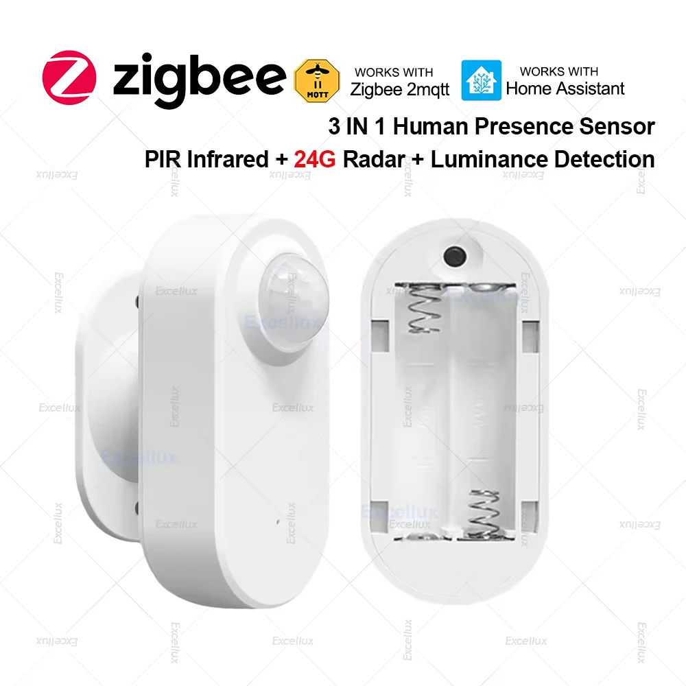 24G Zigbee czujnik obecności człowieka detektor radarowy MmWave z czujnikiem jasności ruchu PIR zasilany z baterii, inteligentna automatyka domowa