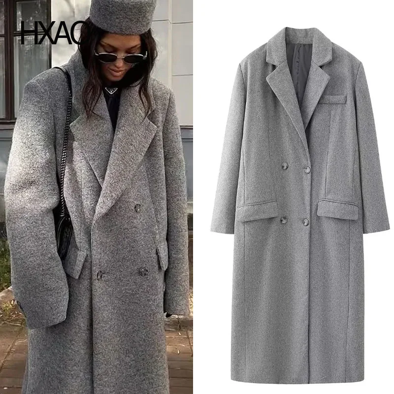 

HXAO Wool Coats for Women Cashmere Long Coat Casual Wool Blend Coat Winter Jackets Elegant Loose Woolen New In Outerwears