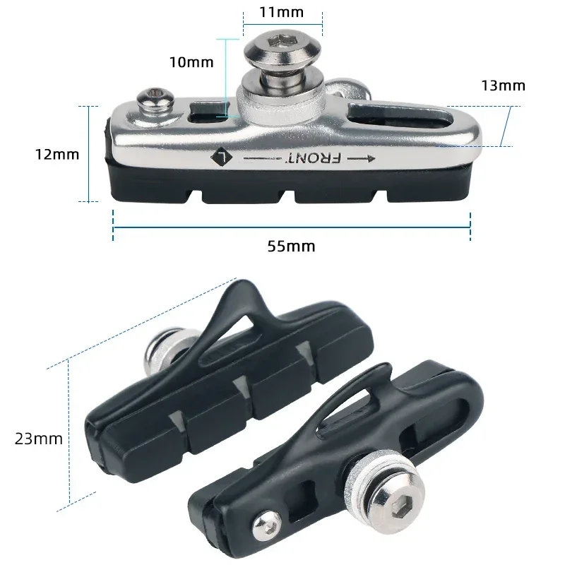 Road Bike Caliper Brake Blocks for Metal Rim C Clamp Wheel Friction Pads Replacement Bicycle Alum. Shoes W/ Inserts Low Noise