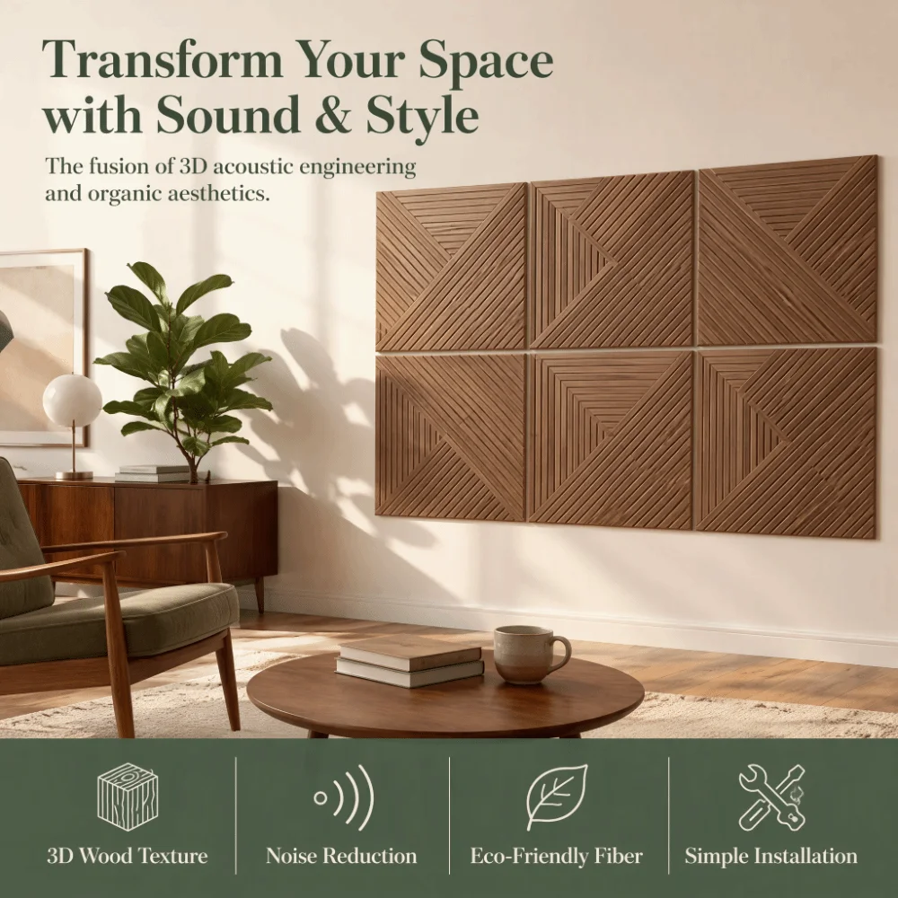 3D Wood Grain Acoustic Panels Polyester Fiber Peel And Stick Sound Absorbing Panels Self-Adhesive Noise Reduction