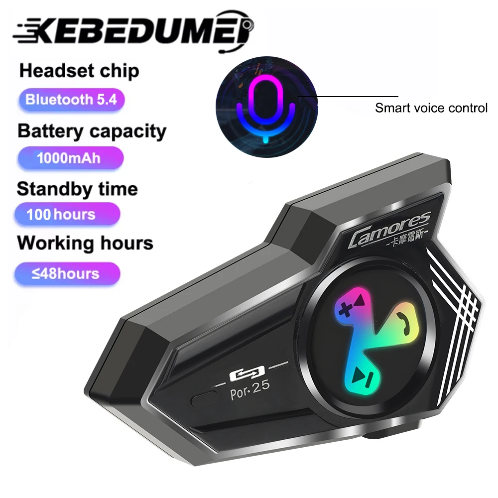 

KEBEDUMEI Motorcycle Helmet Headset Stereo Bluetooth 5.4 Waterproof Noice Reduction Earphone Super Long Standby Headphone
