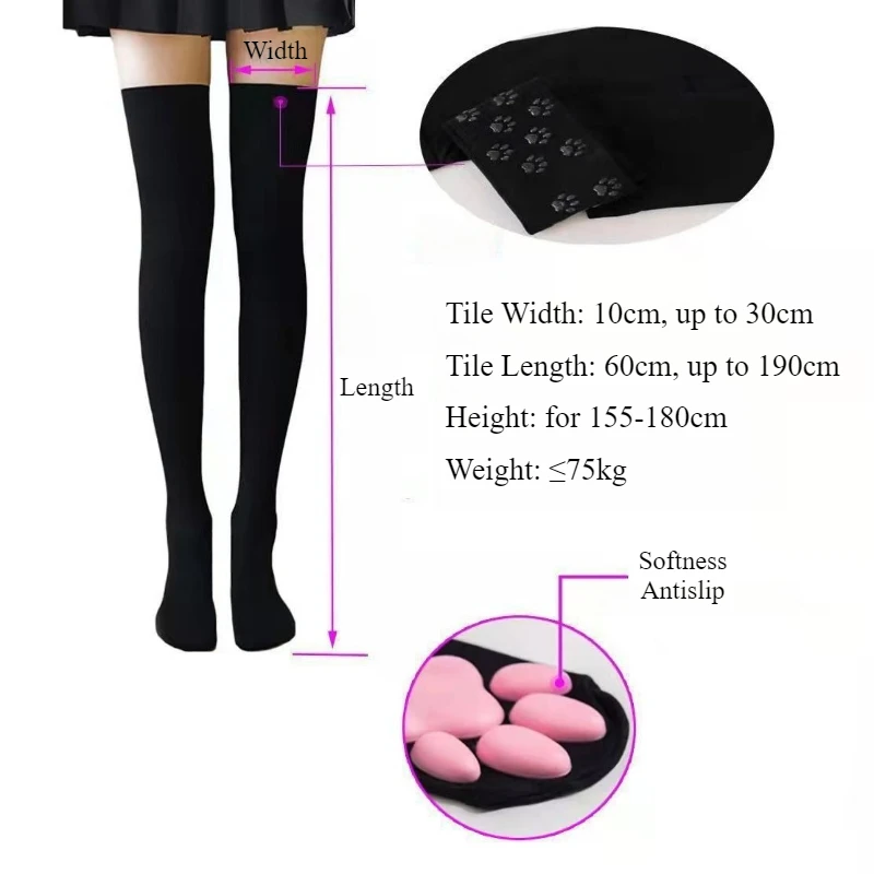 Antislip 3D Cat Claw Bottom Women's Cute Stockings Japanese Sweet Girl Knee Socks Solid Color Fashion Fluorescence Thigh Highs
