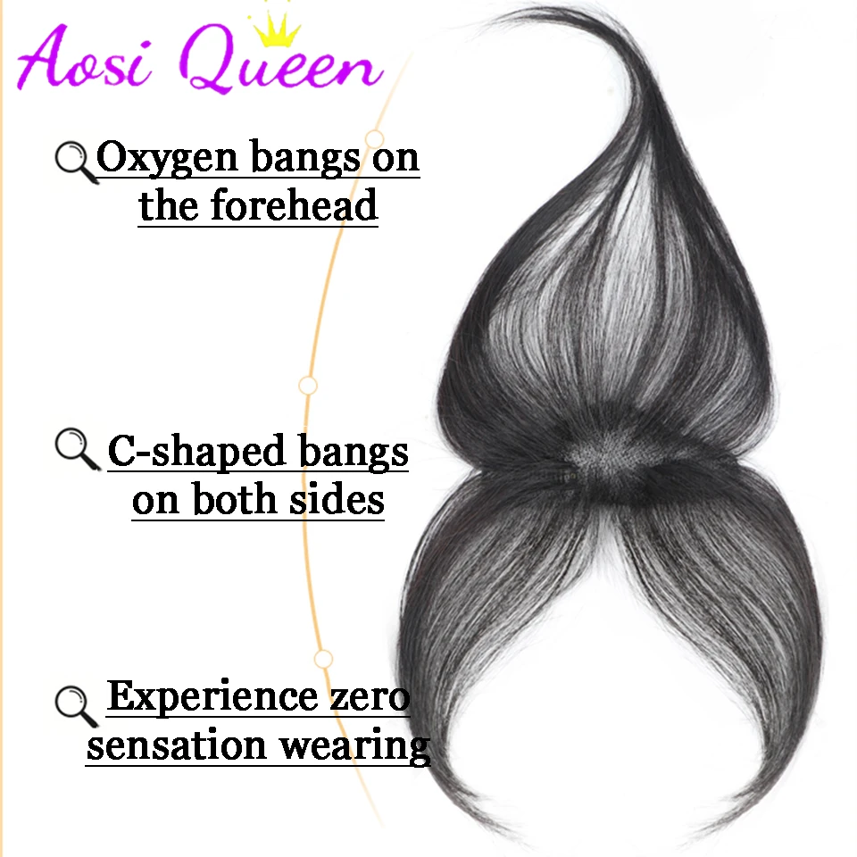 AOSI  Air Bangs Wig Women\'s Thin Natural Forehead and Sideburns Replacement Seamless Hairline Hairpin Style Wig