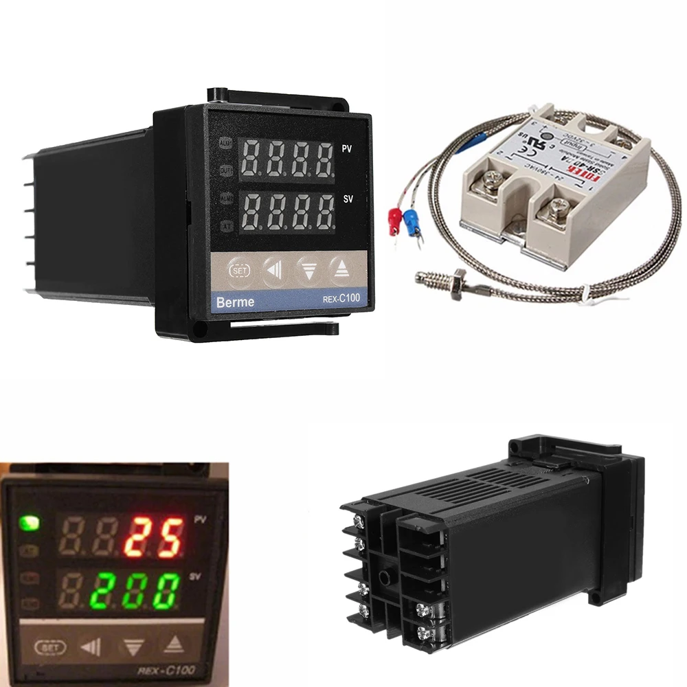 Digital LCD PID REX-C100 Temperature Controller Set + K Thermocouple + Max.40A SSR