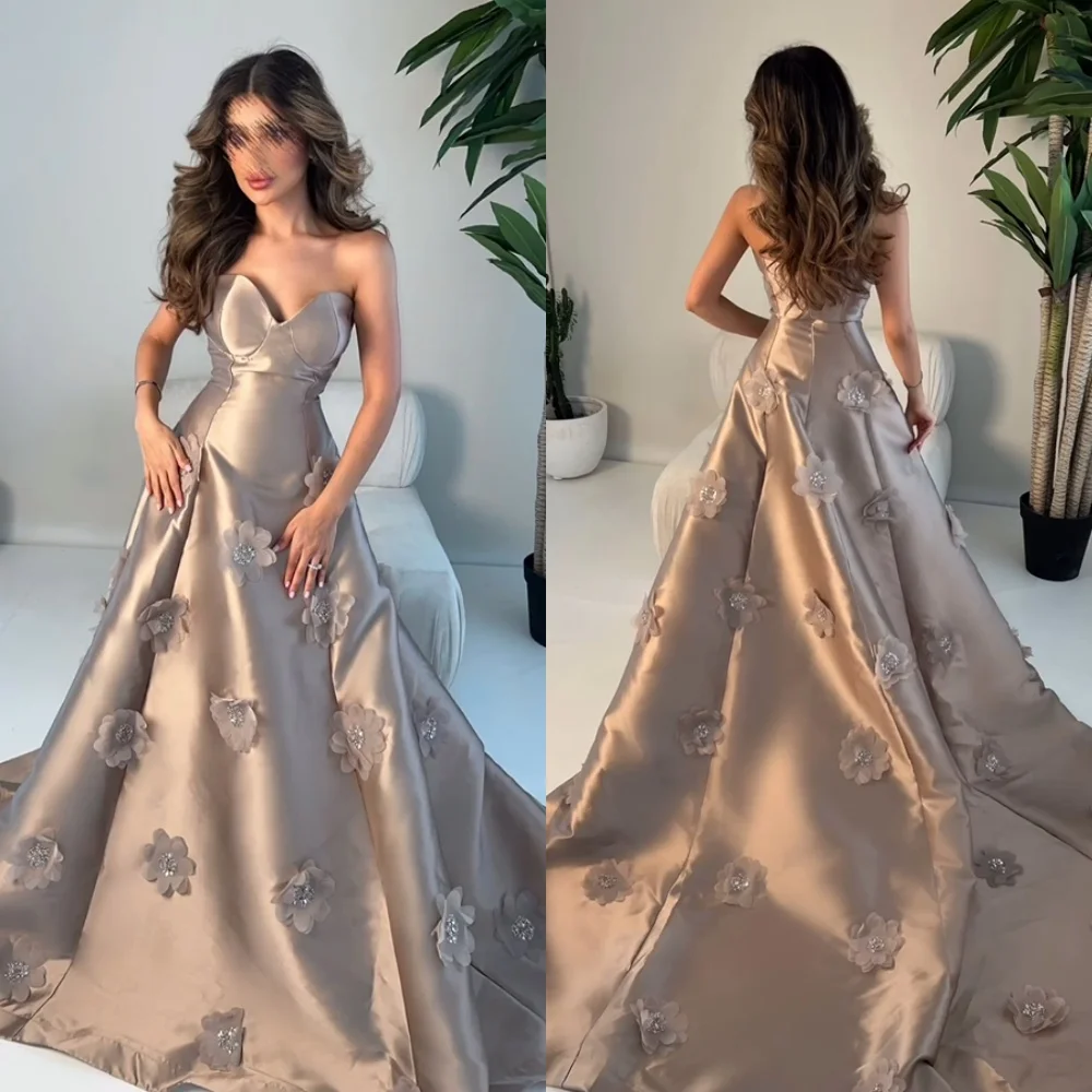 

Customized Elegant Applique A-line Strapless Long Dresses Homecoming Classic Modern Style Sizes Available