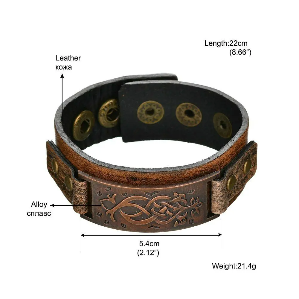 Men Roman Force Bracelet Vintage Wristband Cool Wide Decoration Charm Gifts Bronzed Retro Leather Snap Bangles Suitable Apparel