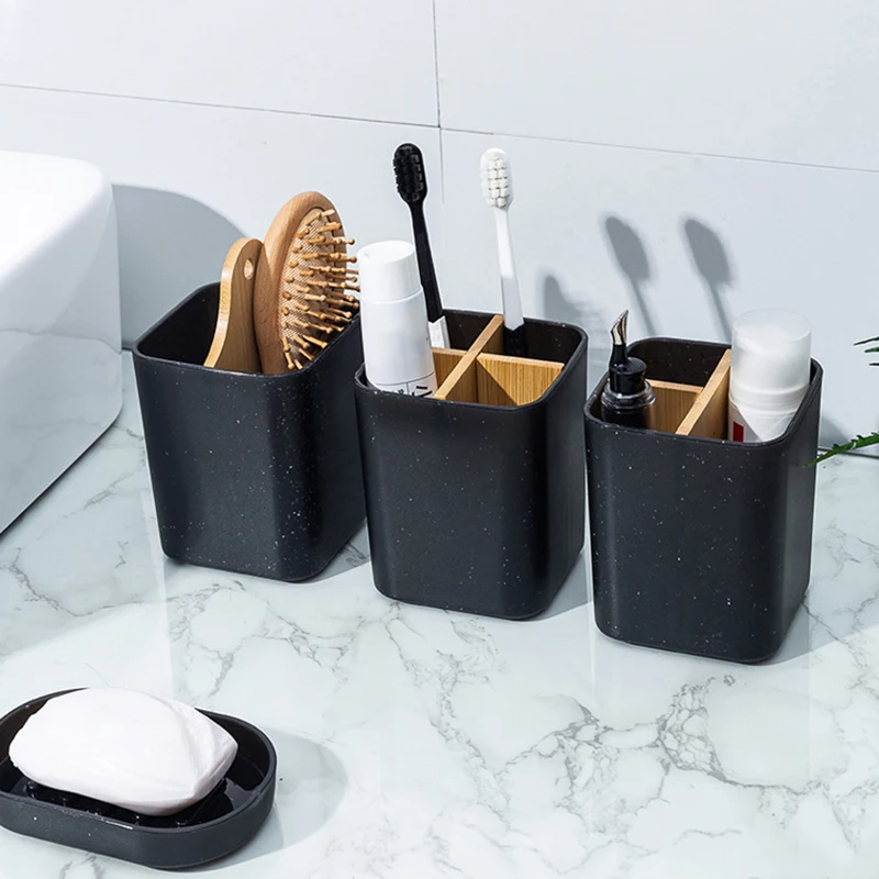 Bamboo Toothbrush Holder 4 Slots Naturally Eco Friendly Toothbrush Caddy Bathroom Antibacterial Pot Toothbrush Tumbler