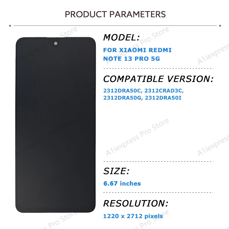 LCD Display For Xiaomi Redmi Note 13 Pro 5G Touch Screen Digitizer Assembly Panel 2312DRA50C 2312CRAD3C 2312DRA50G 2312DRA50I