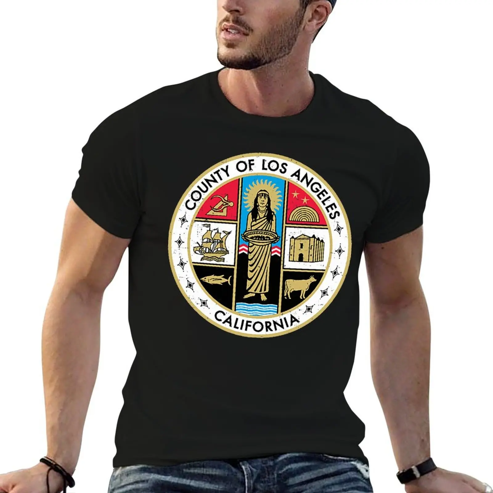 

cotton County Seal essential for T-Shirt t-shirt merch Los shirt black California man Angeles of t plain package Colored