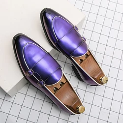 Men Double Buckle Decor Monk Shoes, Business Office Black Dress Shoes