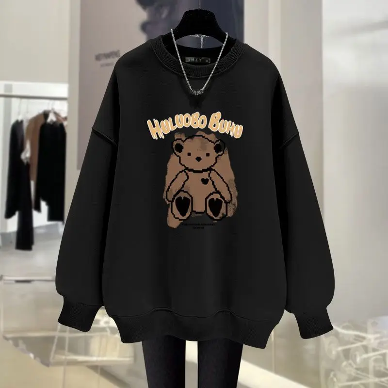 Autumn Y2K Cozy Long Sleeve Sweatshirts Women Clothing Fashion Cartoon Printed O-neck Hoodies Loose Casual Top Pullovers