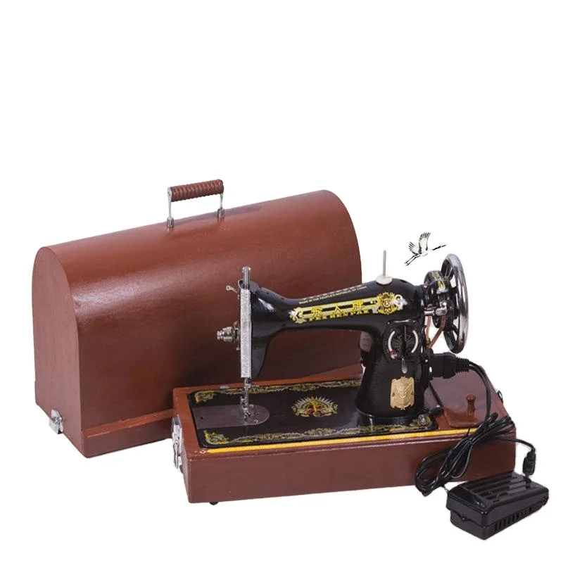 New Handheld Electronic Automatic Feed Sewing Machine with Wooden Case and Motor for Home Use