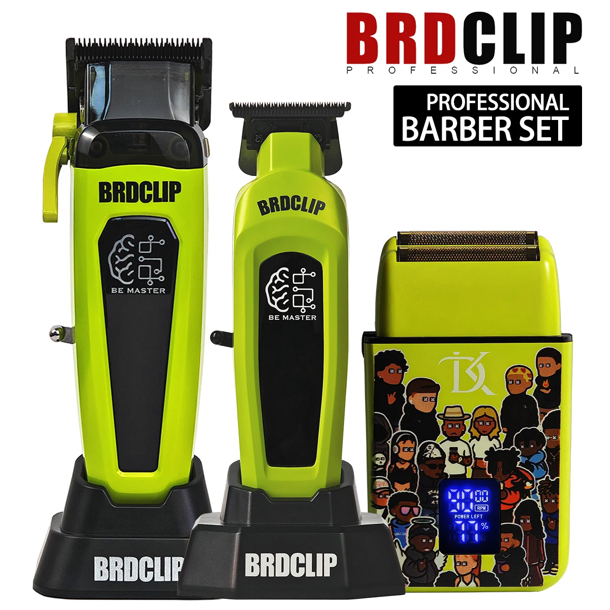 

BRDCLIP Профессиональный парикмахерский комплект 106 107 DK800 с базовым зарядным устройством Машинка для стрижки волос 7500 об/мин Лезвие DLC Триммер 8000 об/мин Бритва 9000 об/мин