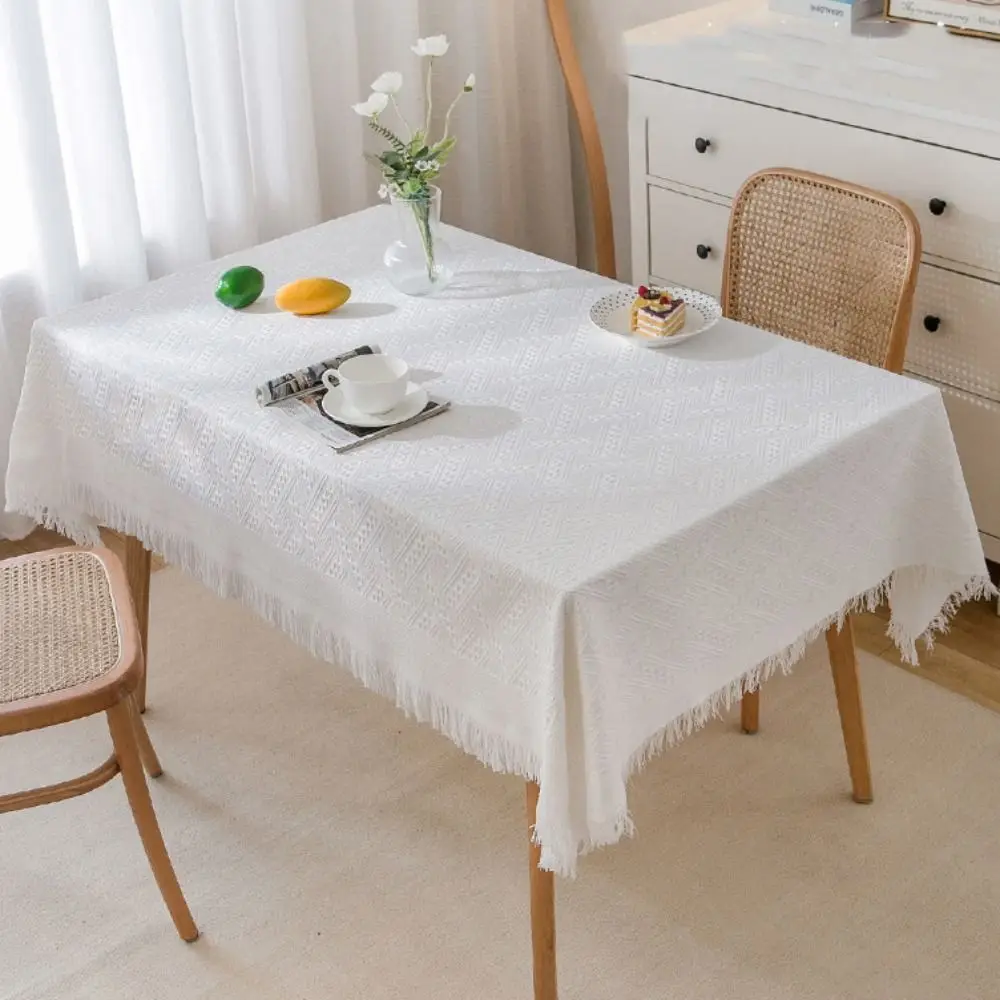 

Home Decor Tassel Edge Interweaving Grid Tablecloth Rectangular Washable Table Cover French Rustic Coffee Table Mat Dining Table