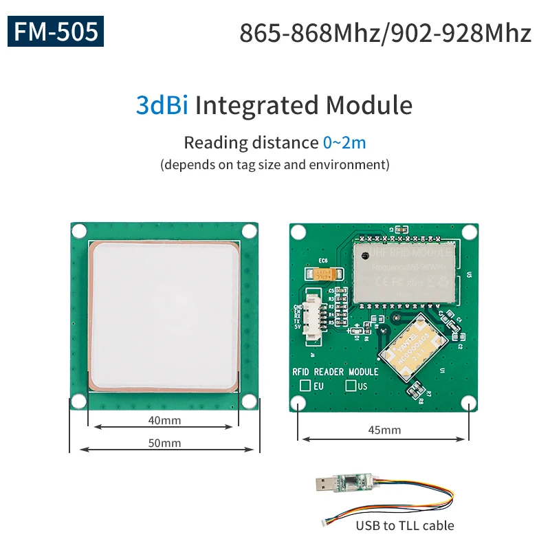 

TTL232 Модуль считывателя UHF RFID 3,3 В, интегрированный с керамической антенной 3 дБи для встроенного применения и предотвращения бесплатного SDK