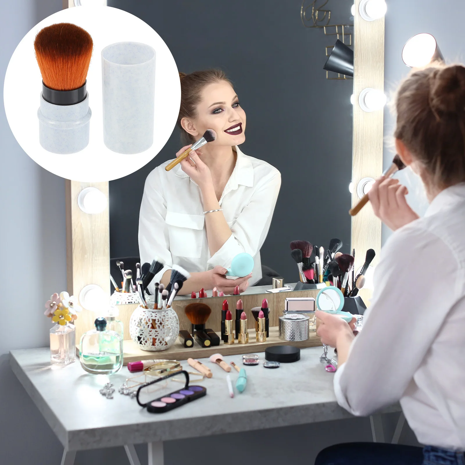 Pincel retrátil para base de blush, pó solto, fornecimento de pincel de maquiagem, cerdas premium, amigável à pele, fácil limpeza, ferramenta de maquiagem