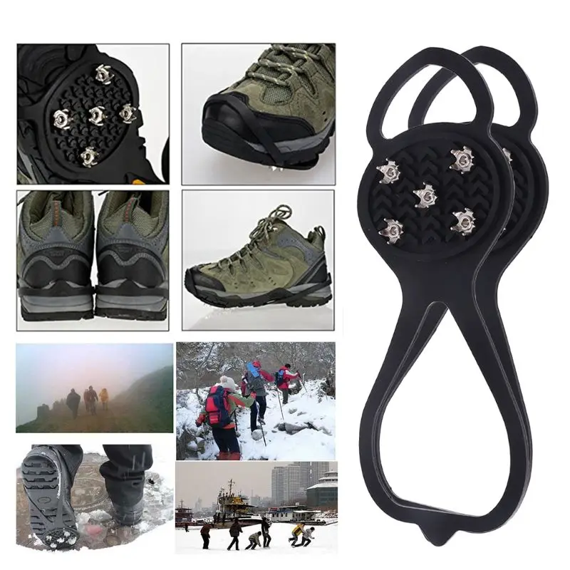 1Pair Ice Snow Studs Non-Slip Spikes Shoes Boots Grippers Crampon Walk Cleats