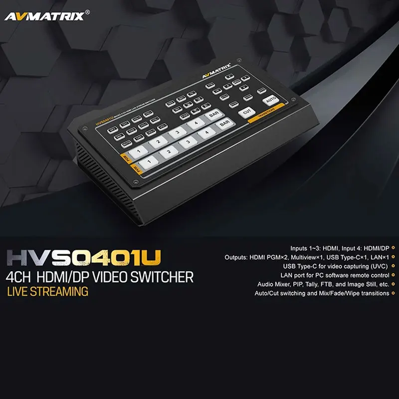 AVMATRIX muslimate 4CH HDMI-compatibile DP Video Switcher SDI USB Type-C PGM Multiview per la registrazione in Streaming Live