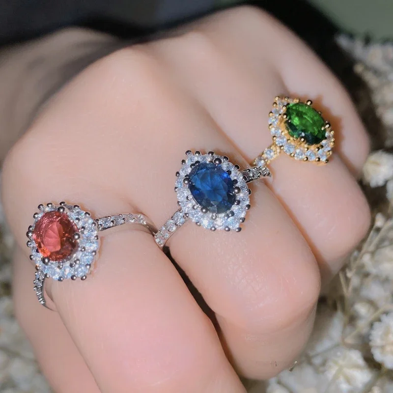 

MDLFES Moiss1n Diamond Style Colourful pigeon's blood red ring 18k zirconium plated vintage pinky ring