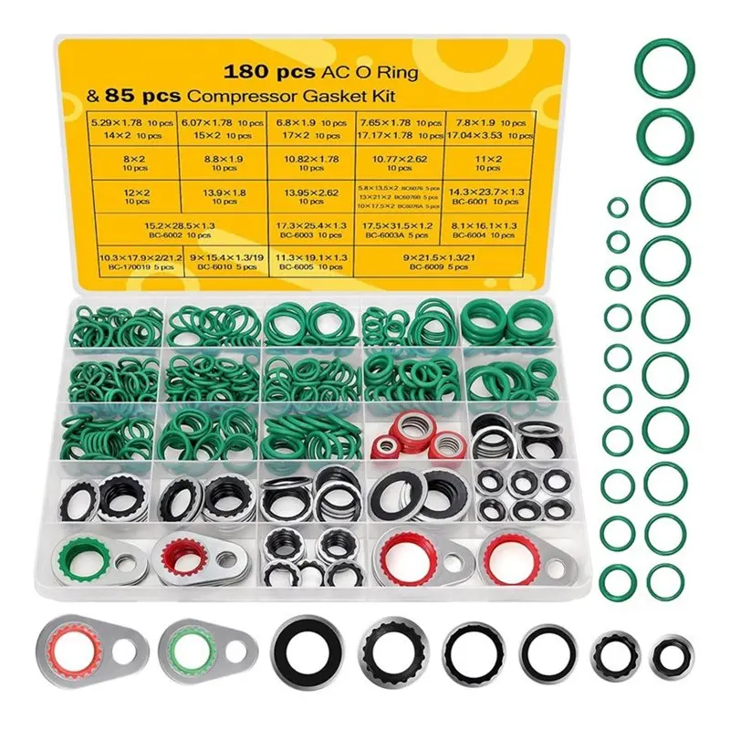 

A/C For R134A/Compressor Port Seal Washer Kit- 265 Pcs AC O Ring& Gasket Seal Kit For Long-Lasting Performance