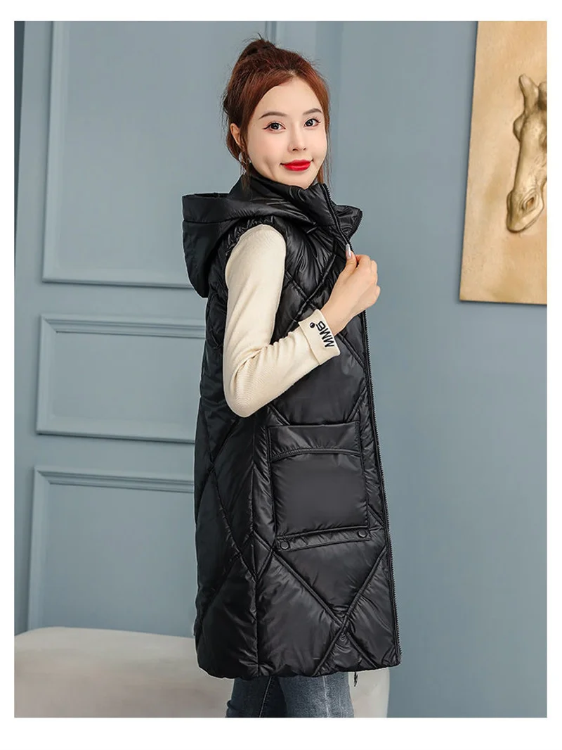 가을 겨울 여성용 탈부착 가능한 다운 코튼 베스트, 중간 길이 스타일, 노워시 코튼 베스트, 여성용 숄더 재킷, 신상 트렌드