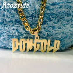 Atoztide Personalized Custom Names Pendant Necklace Stainless Steel Crown Cuban Thick Chain for Men Women Birthday Jewelry Gift