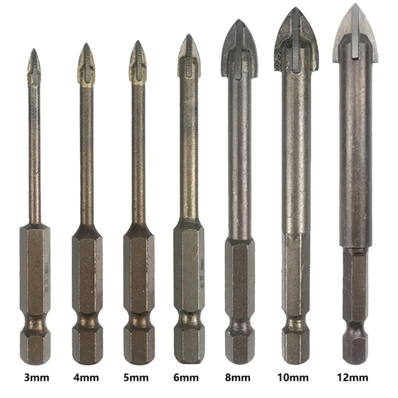 A61Z Deals Tile Drill Bit Concrete Cement Drill Bit Multi-Function Punch Hole Opener Four-Edged Triangular Drill Bit Set Carbide