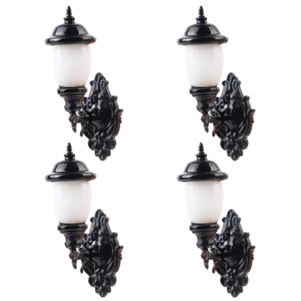 4 Pcs Landscape Lights Dollhouse Wall Mini Post Street Abs Sconces Tiny Lamp Model